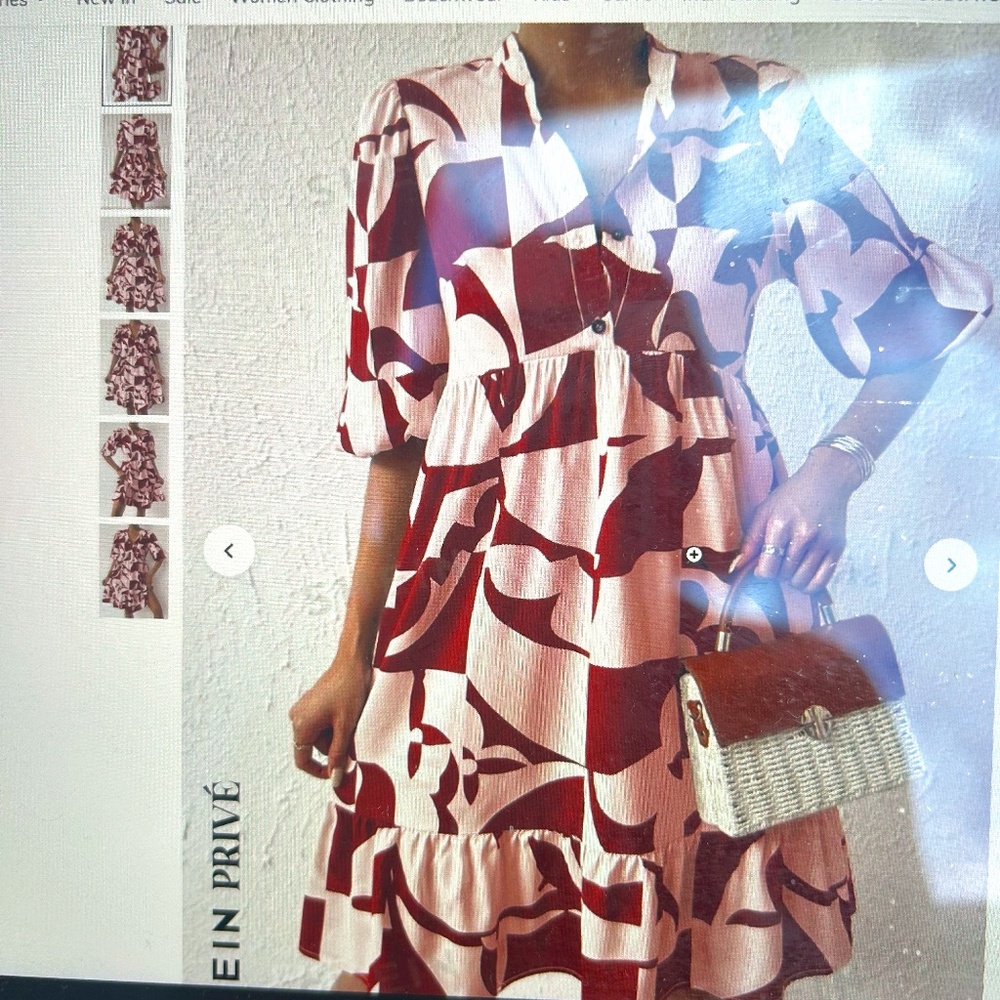 NEW***SHEIN Privé Women's All-Over Printed Lantern Sleeve Dress